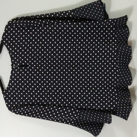 Talbots Ruffle Polka Dot Navy Blue & White Pull Over Oversized Top Size XS #W890 - Picture 2 of 10